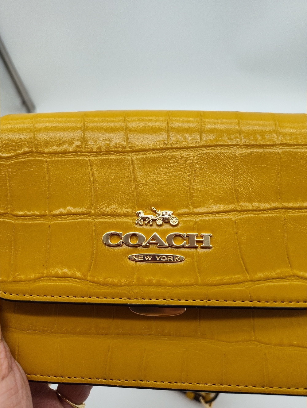 COACH Mini Brynn Crossbody G2179 C5627 NWOT Croc Embossed Mustard Bag - Picture 6 of 16